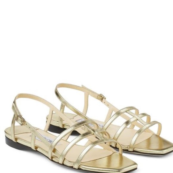 NWT$495 Jimmy Choo Arien Flat Metallic Leather Strappy Cage Sandals 37, 6.5-7 - Picture 3 of 13